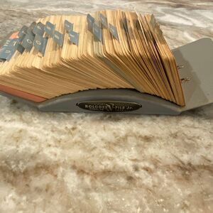 Vintage Rolodex V524 J V-File Gray Metal with Multi Color Index Cards Used